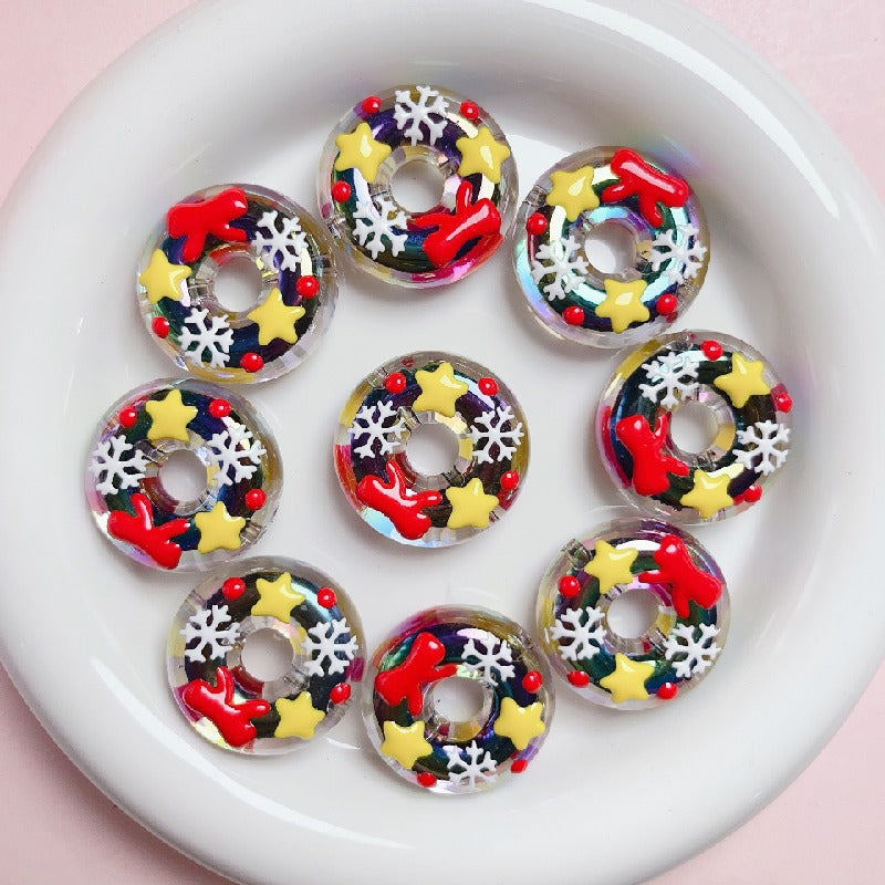 Hand Painted Donut Acrylic Beads 27x30mm Colorful Icing 5pcs 11
