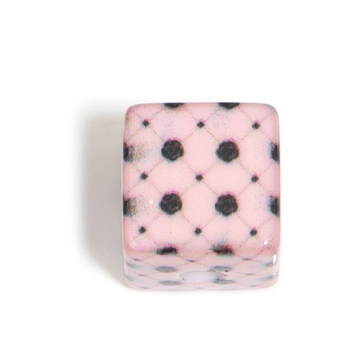 Colored Cube Acrylic Beads 14mm Printed Rose Pattern 10pcs 6