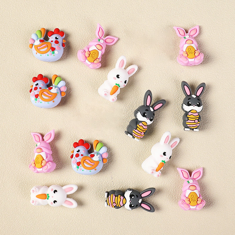 Silicone 3D Focal Beads Easter Bunny Chick Easter Egg Rabbit 20Pcs 12
