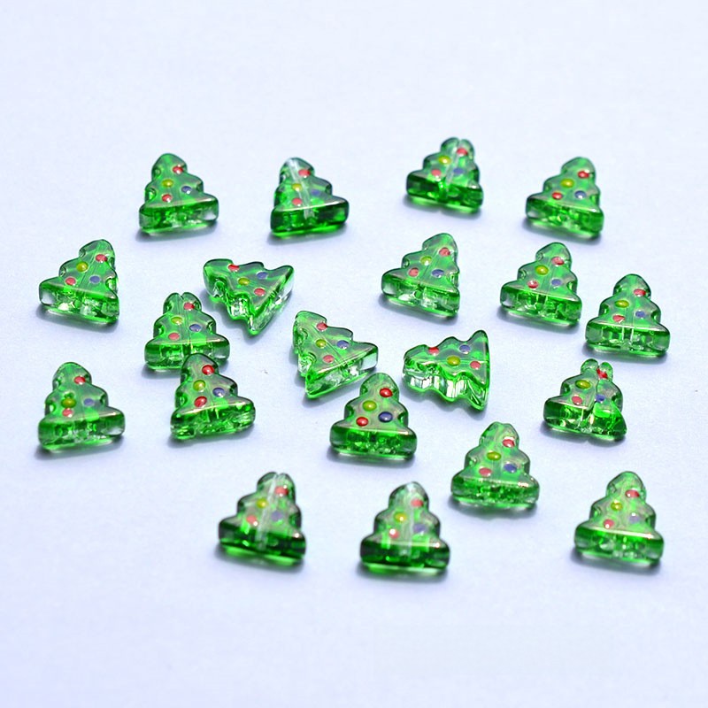 Transparent Green Christmas Tree Glass Beads 10mm 10pcs 2
