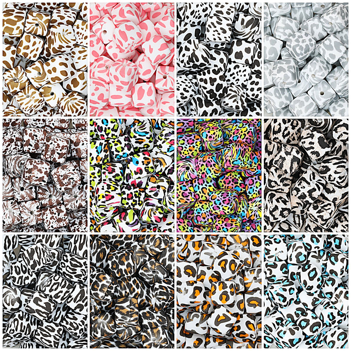 13.5mm Square Leopard Print Silicone Beads 50pcs