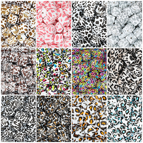 13.5mm Square Leopard Print Silicone Beads 50pcs