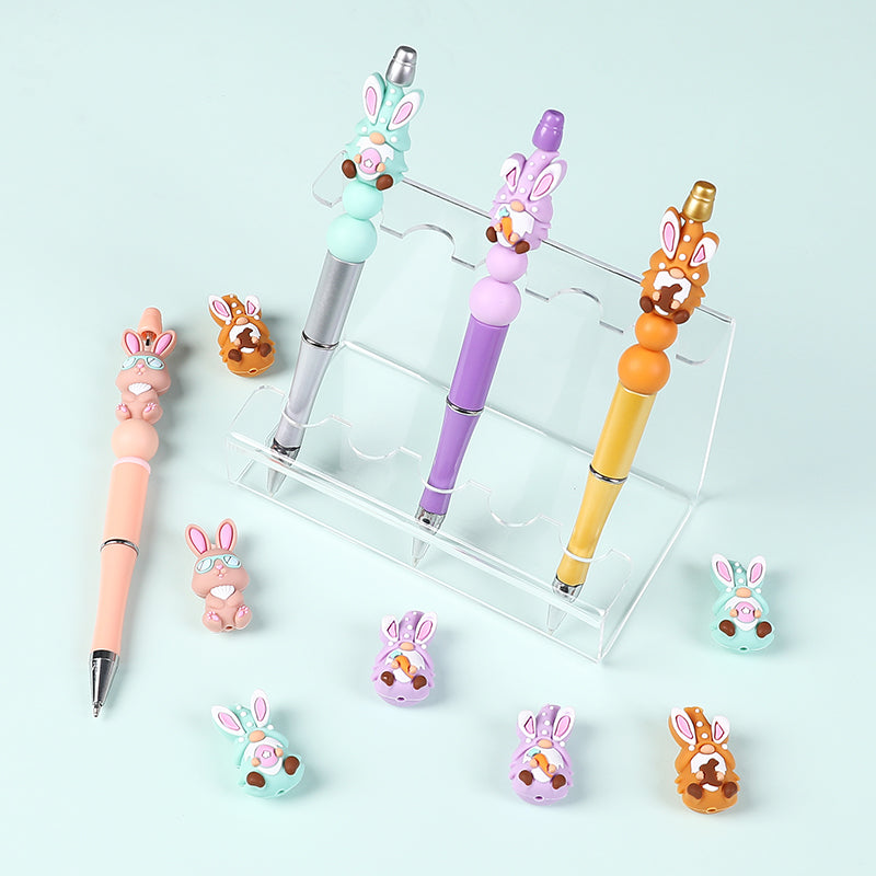 Silicone 3D Focal Beads Easter Bunny Wearing Glasses 20pcs 11