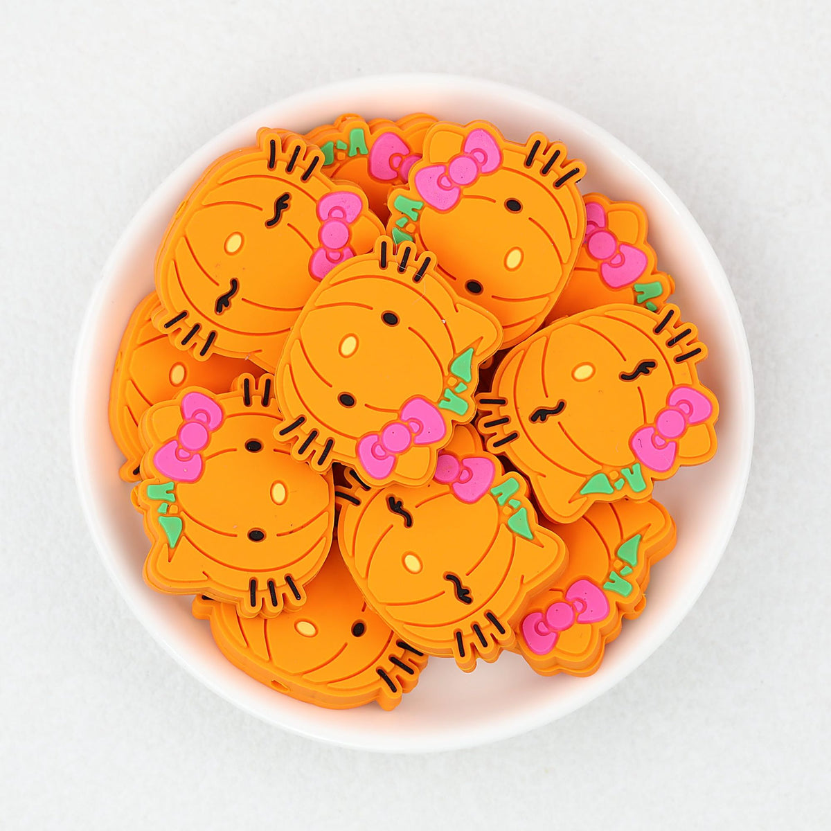 Halloween Bow Pumpkin Silicone Focal Beads Orange Pink 20pcs