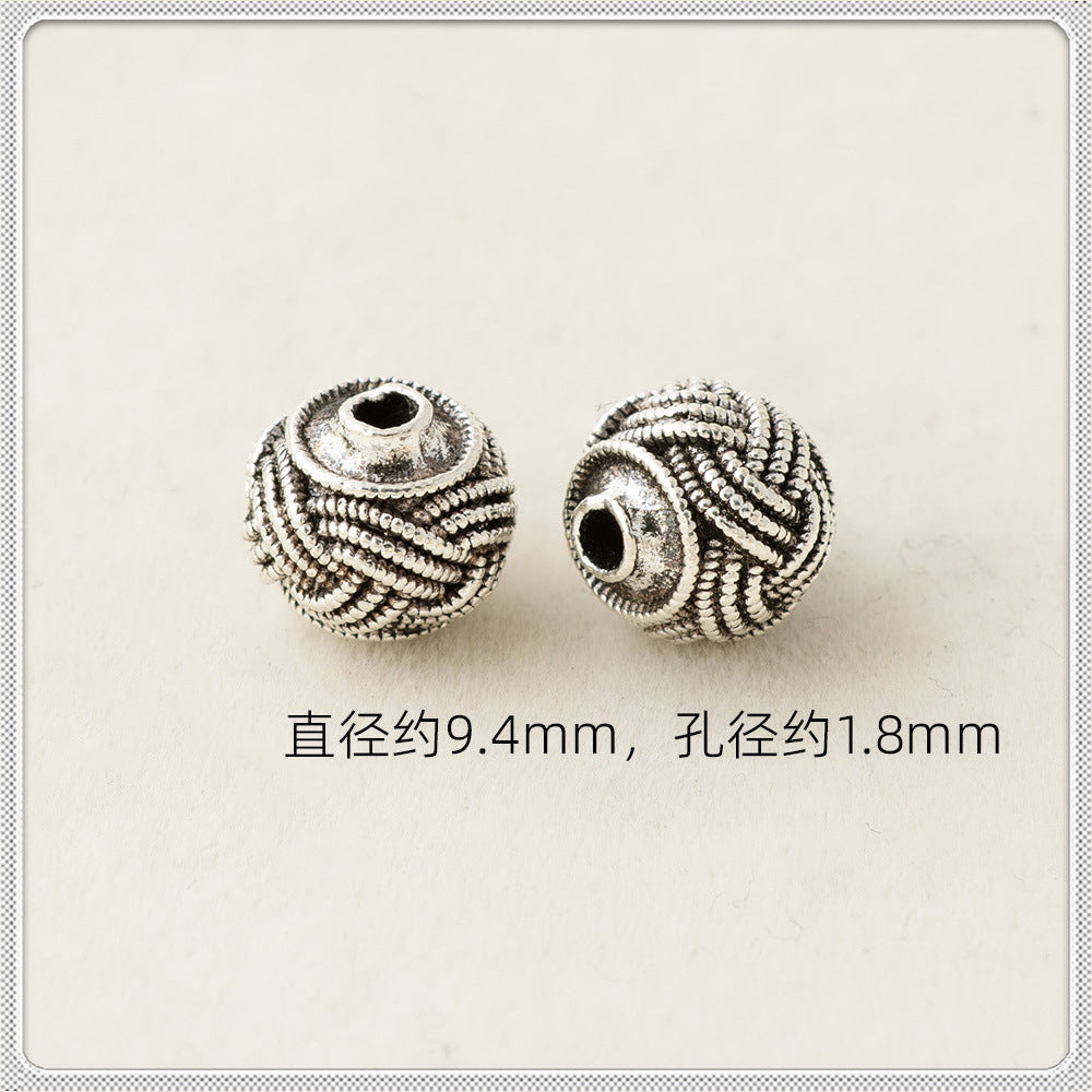 Flower Metal Beads Woven Antique Silver Tone 50pcs 7