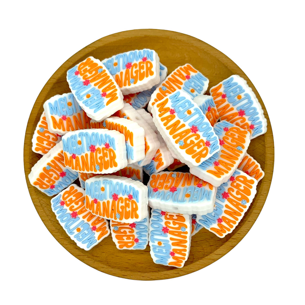 Silicone Focal Beads Meltdown Manager Bold Lettering with Flowers 20pcs 2