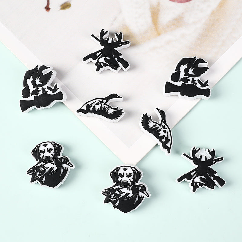 Silicone Focal Beads Hunting Season Black and White Wildlife Silhouettes 20pcs 2