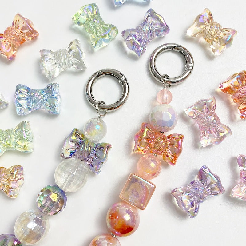 Transparent Bow Knot Acrylic Beads 14x26mm Iridescent 50pcs 2