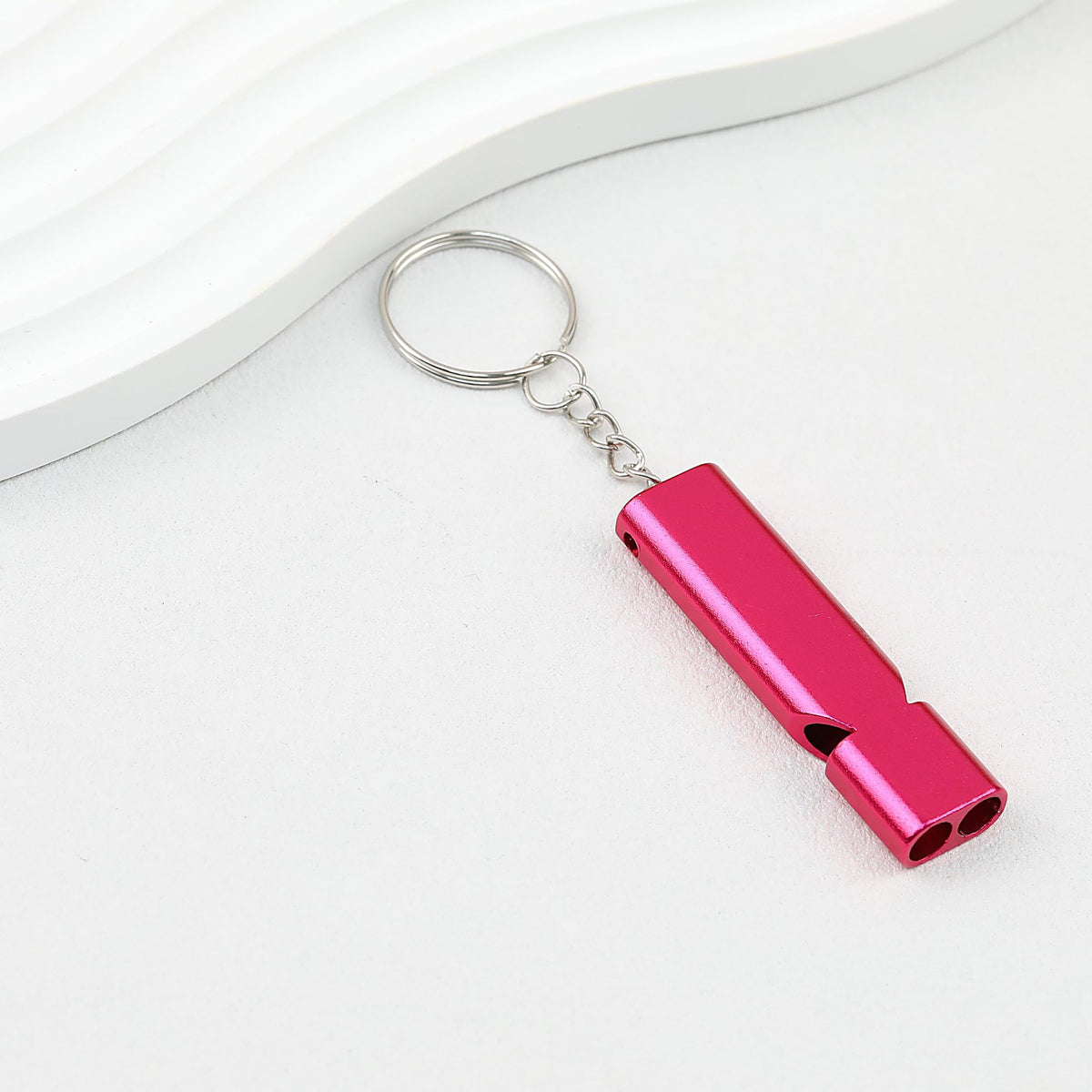 Survival Whistle Keychain Flat Aluminum Alloy Double Tube Self Defense - Rose red