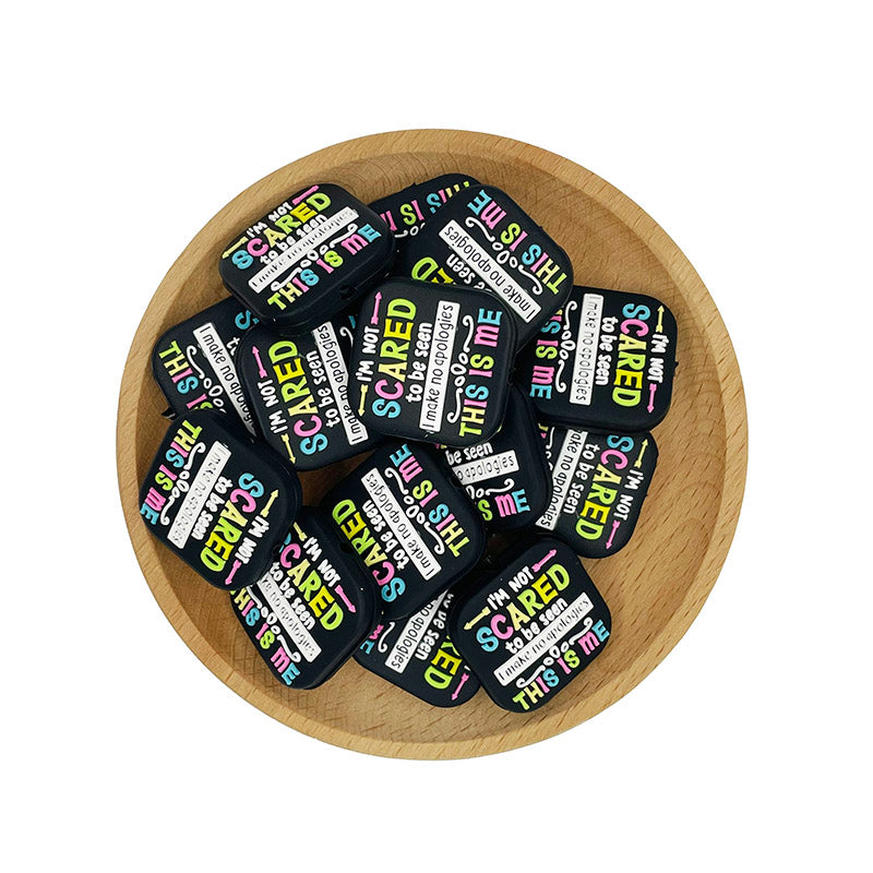 Silicone Focal Beads I'm Not Scared To Be Seen Colorful Text 20pcs 2