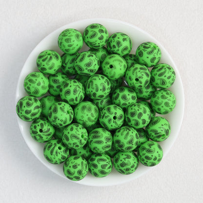 15mm Paisley Pattern Priented Silicone Round Beads 50pcs 7
