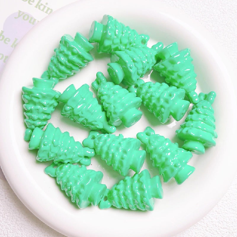 Glossy Christmas Tree Acrylic Beads 36x22mm Colorful Mixed 5pcs 10
