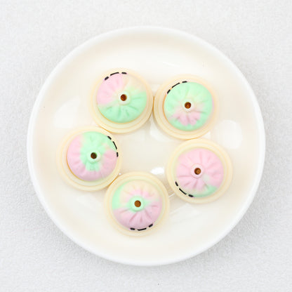 Tie Dye 3D Silicone Focal Beads With Steamer Cute Smiling Dumpling Glitter 20pcs 15