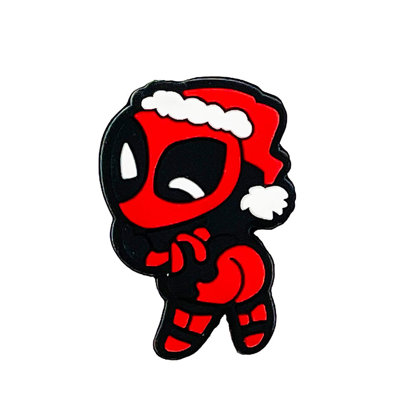 Silicone Focal Beads Christmas Deadpool Wearing Santa Hat 20pcs