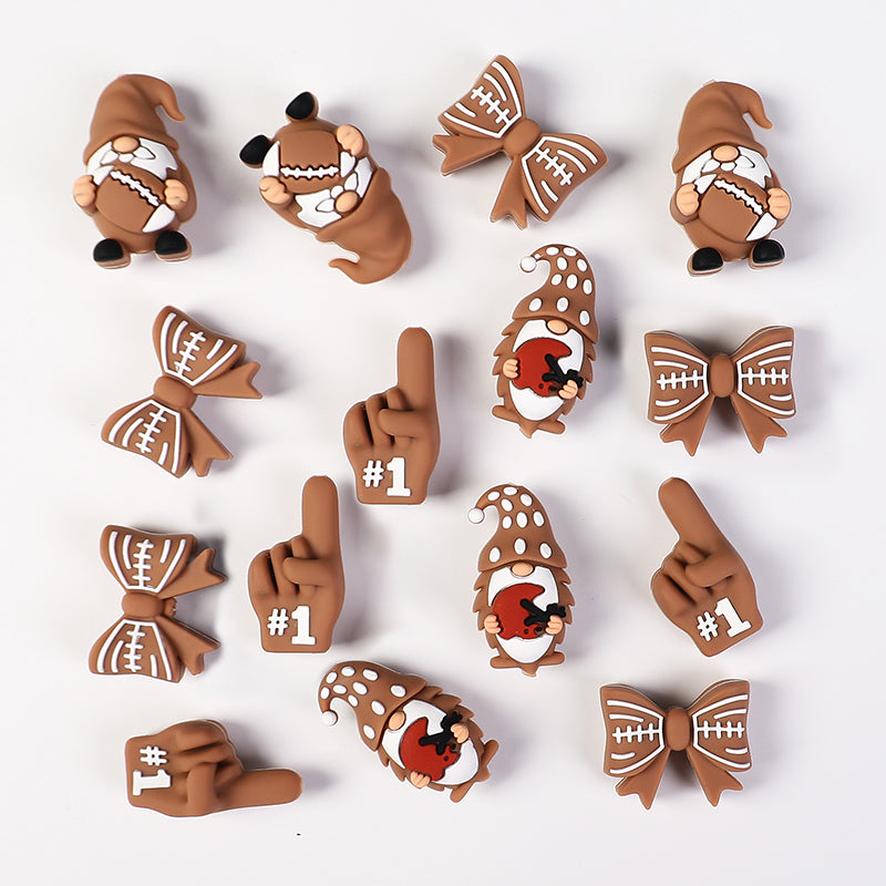 Silicone 3D Focal Beads Rugby Foam Finger Number One Holding Rugby Ball 20pcs 6