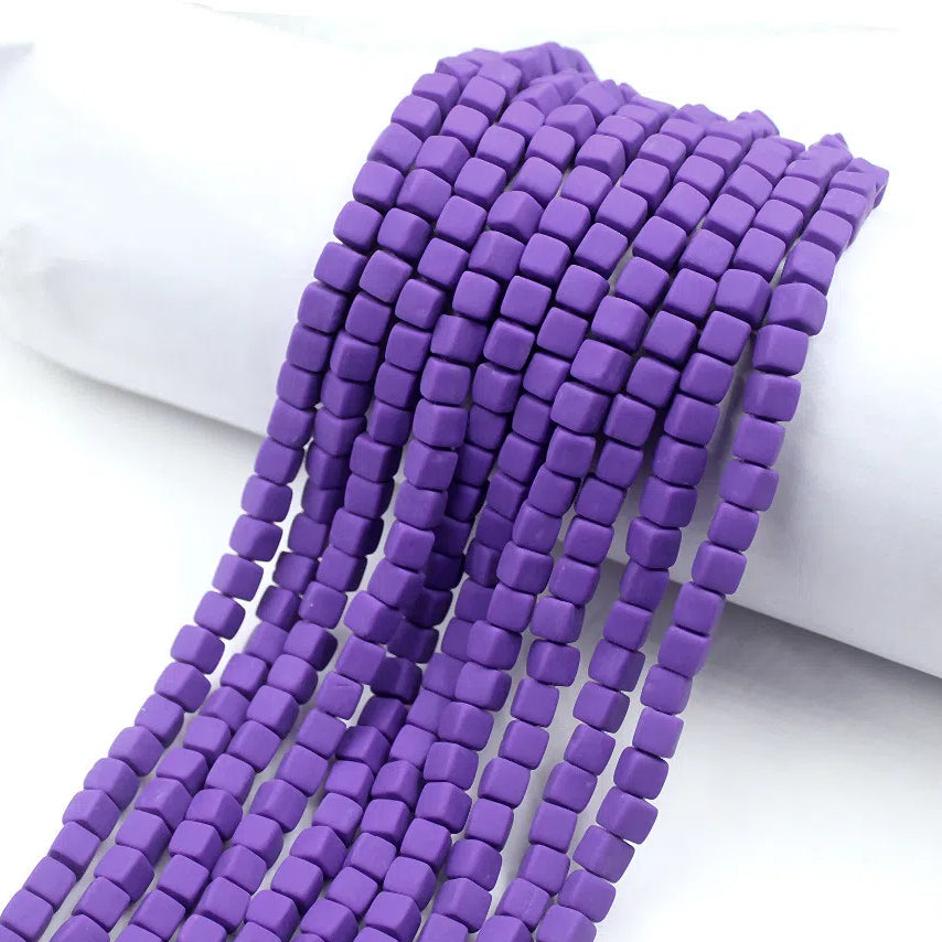 Cube Clay Beads 6mm Solid Color Polymer Matte Finish 10strands 17