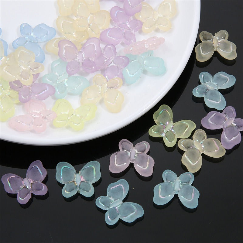 Transparent Frosted Butterfly Acrylic Beads 21x18mm Pastel Colors 20pcs