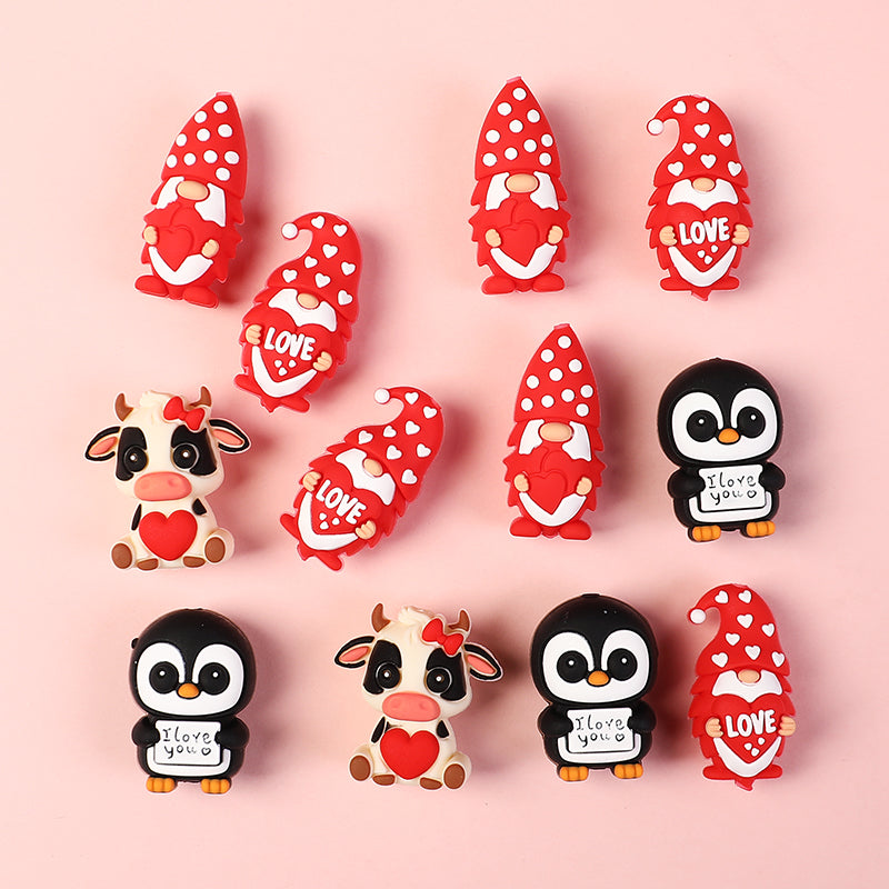 Silicone 3D Focal Beads Valentine Animal Love Holding Heart 20pcs 2