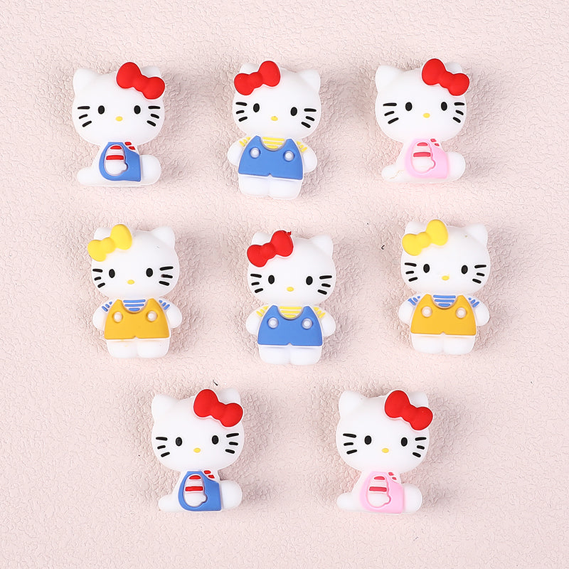 Silicone 3D Focal Beads Hello Kitty Wearing Blue Pink Yellow Clothes 20pcs