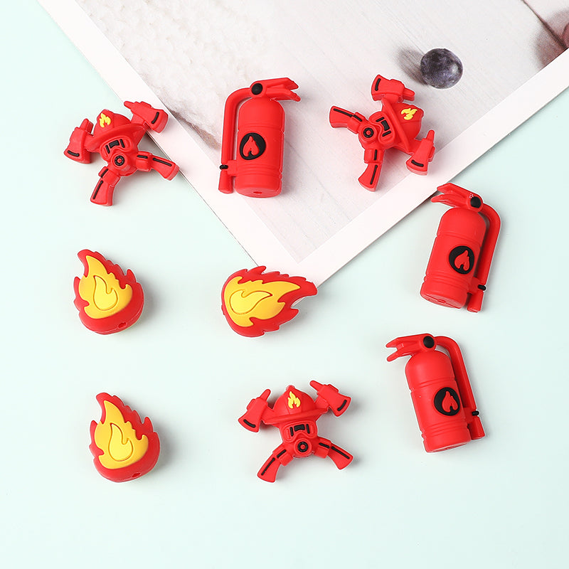 Silicone 3D Focal Beads Fire Fighting Fire Helmet Crossed Axes 20pcs 7
