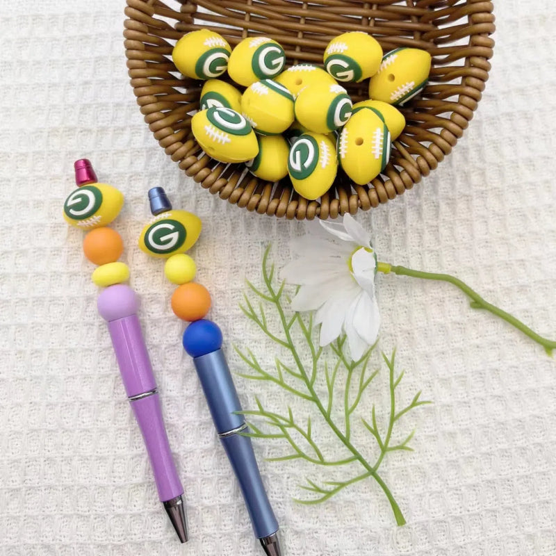 Silicone 3D Focal Beads Rugby Ball Yellow Realistic Stitching 20pcs 4
