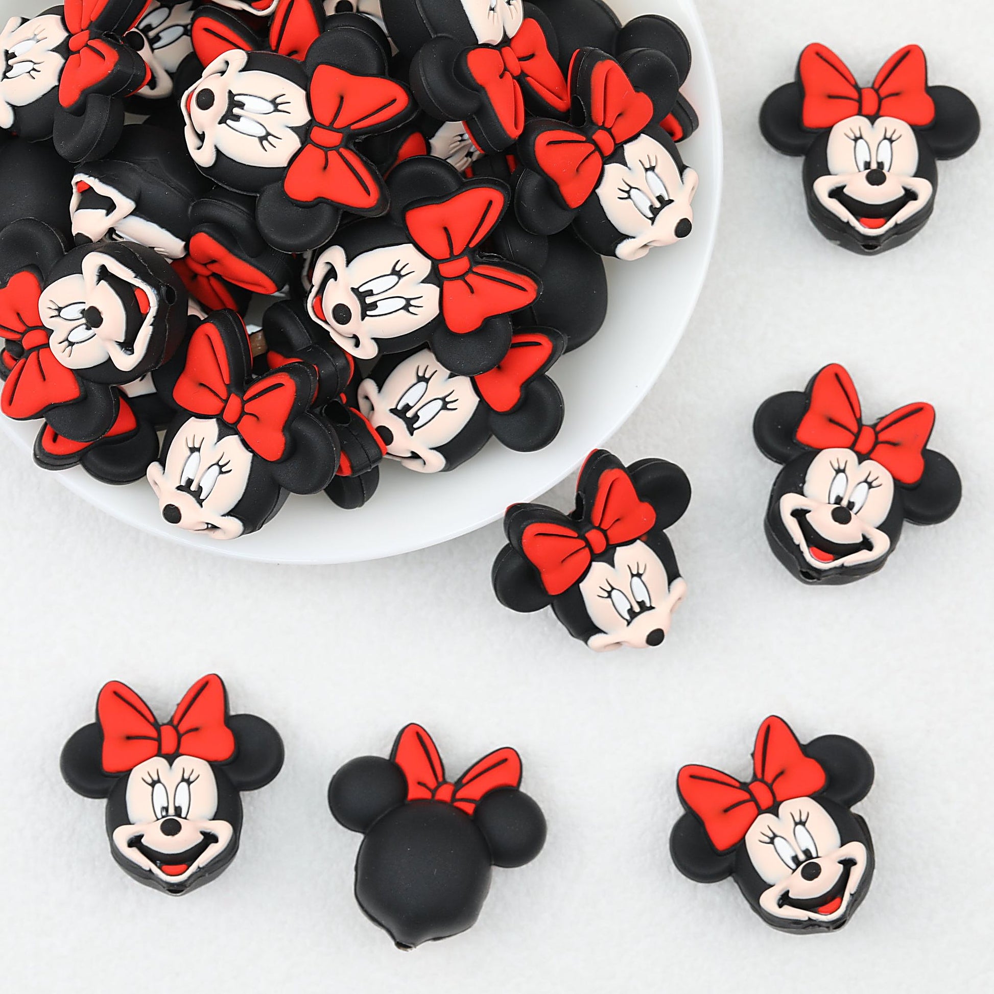 3D Red Bow Minnie Silicone Focal Beads 20pcs