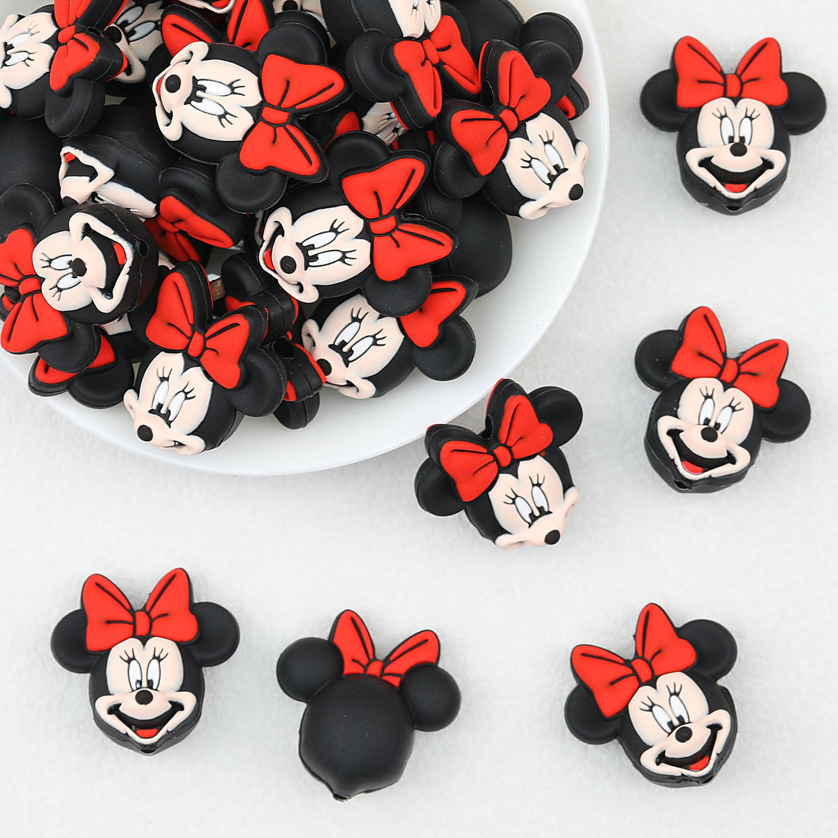 3D Red Bow Minnie Silicone Focal Beads 20pcs