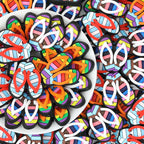 3D Colorful Flip Flop Silicone Focal Beads Multicolor Striped 20pcs