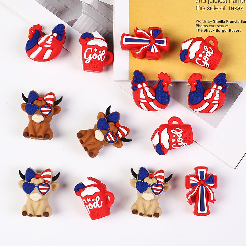Silicone 3D USA Independence Day Focal Beads Patriotic Symbols 20pcs 5