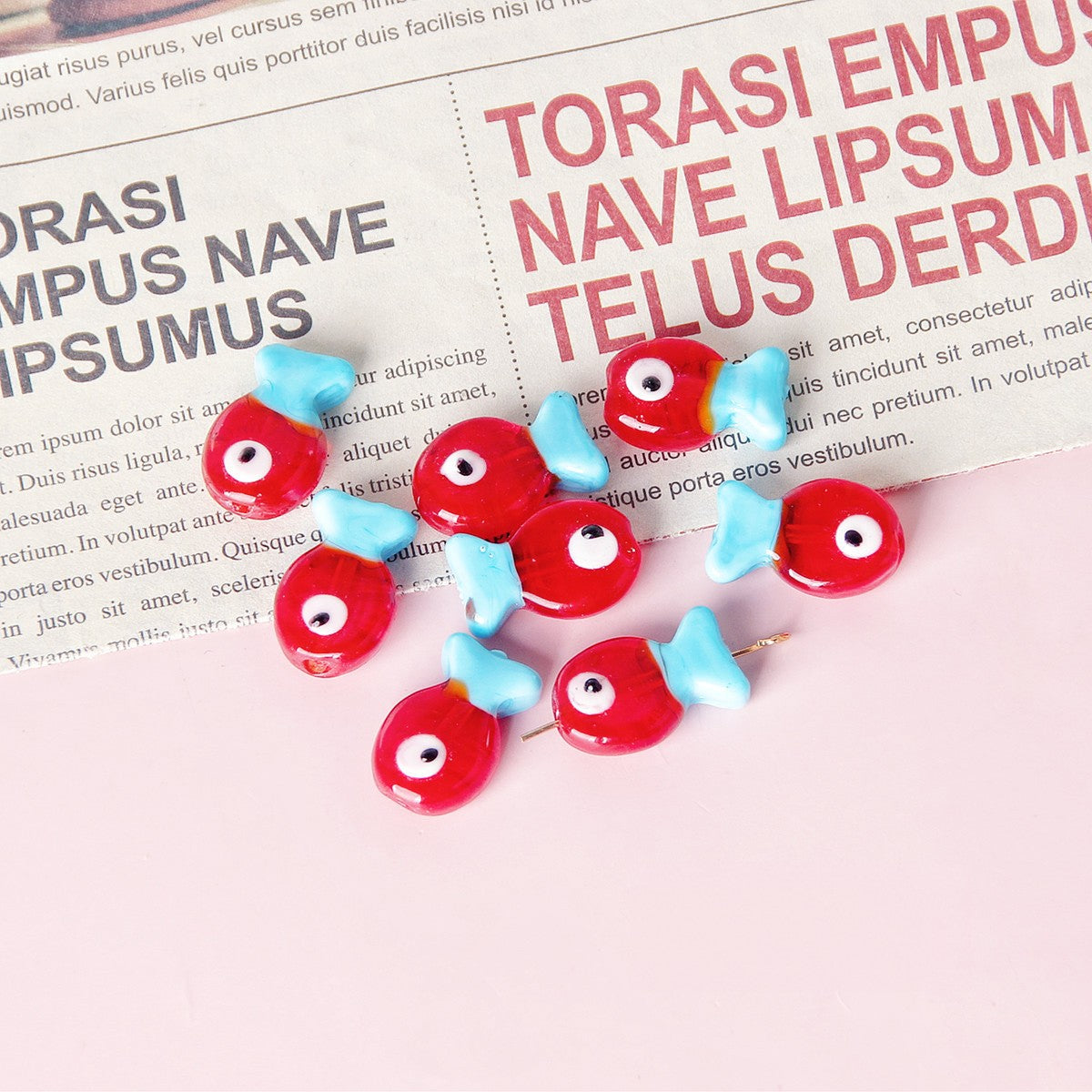 Small Fish Glass Beads 20x13mm Multi Color Glossy 10pcs 9