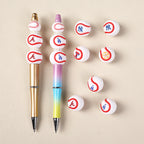 Silicone 3D Focal Beads Baseball Team Bright Red Stitches Team Initials 20pcs