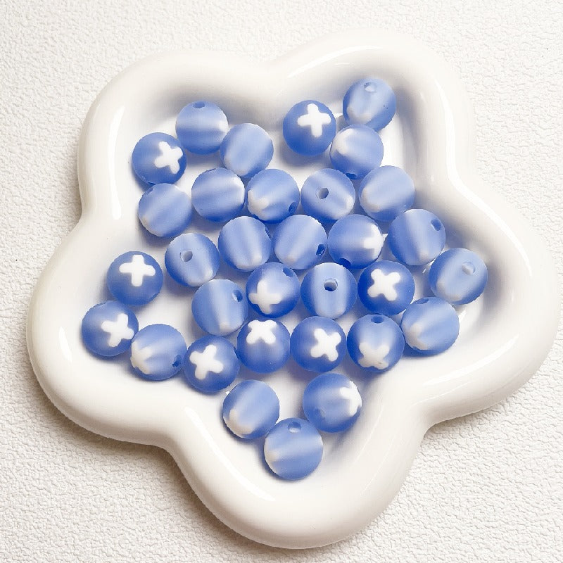 Frosted Round Acrylic Beads 16mm Bicolor White Cross 10pcs 4
