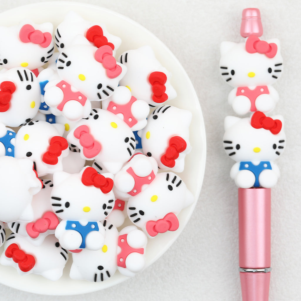 3D Pink Blue Cute Sitting KT Cat Silicone Focal Beads 20Pcs 