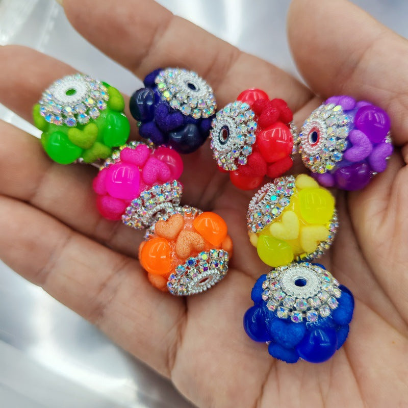 Neon Color Heart Lantern Acrylic Rhinestone Beads 18mm 15pcs 4