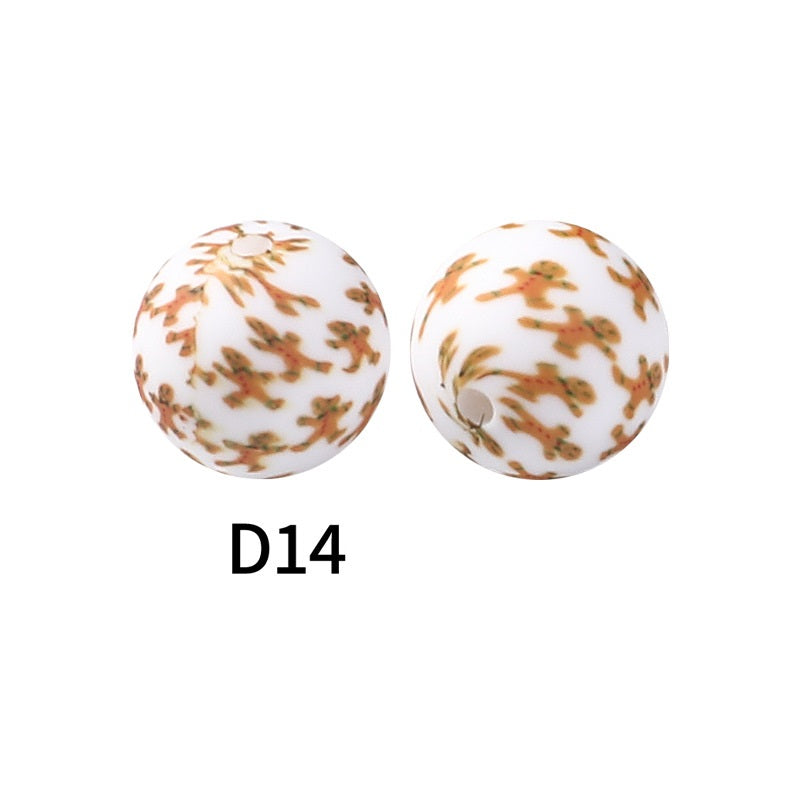 50Pcs 15mm Colored pattern printed silicone beads 16
