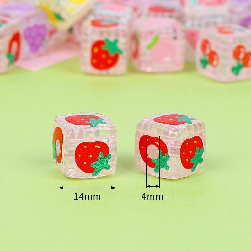 Transparent Fruit Square Acrylic Beads 14mm Colorful 10pcs 3