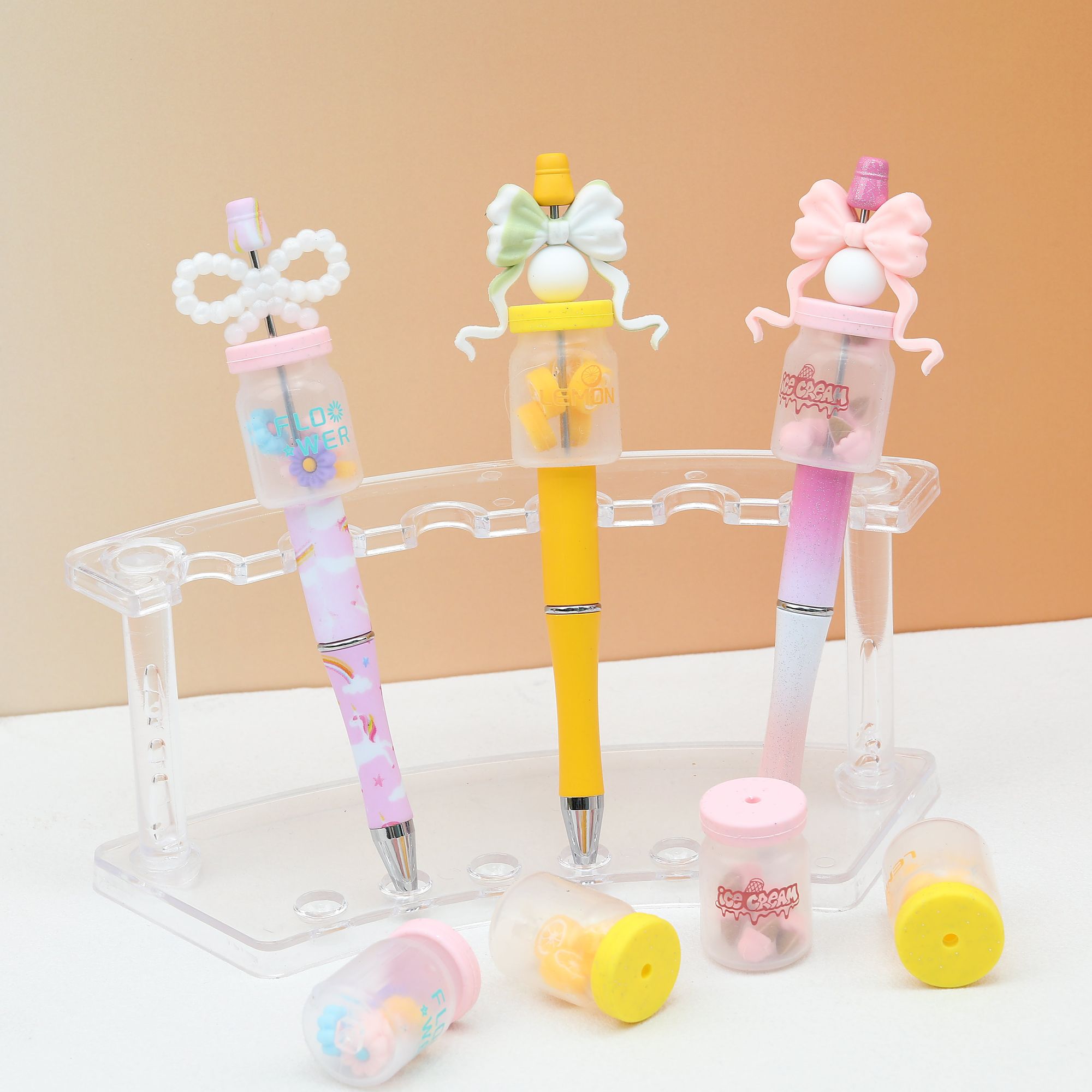 3D Daisy Orange Ice Cream Glitter Bottle Silicone Focal Beads 10pcs