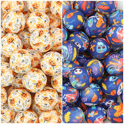 Halloween Printed 15mm Silicone Beads for Jewelry Making 50pcs