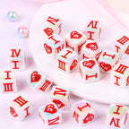 Plated Heart Pattern Acrylic Square Beads 16mm Glossy White Red 10pcs
