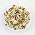3D Christmas Reindeer Silicone Focal Beads Wholesale, Turquoise Bow Brown Antlers