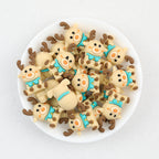 3D Christmas Reindeer Silicone Focal Beads Wholesale, Turquoise Bow Brown Antlers
