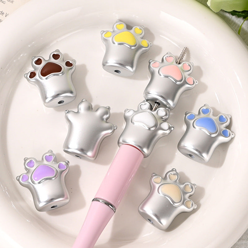 Cute Enamel Cat Paw Acrylic Beads Silver Tone 26mm 10pcs 2