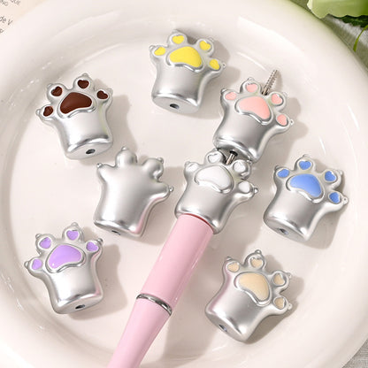 Cute Enamel Cat Paw Acrylic Beads Silver Tone 26mm 10pcs 2
