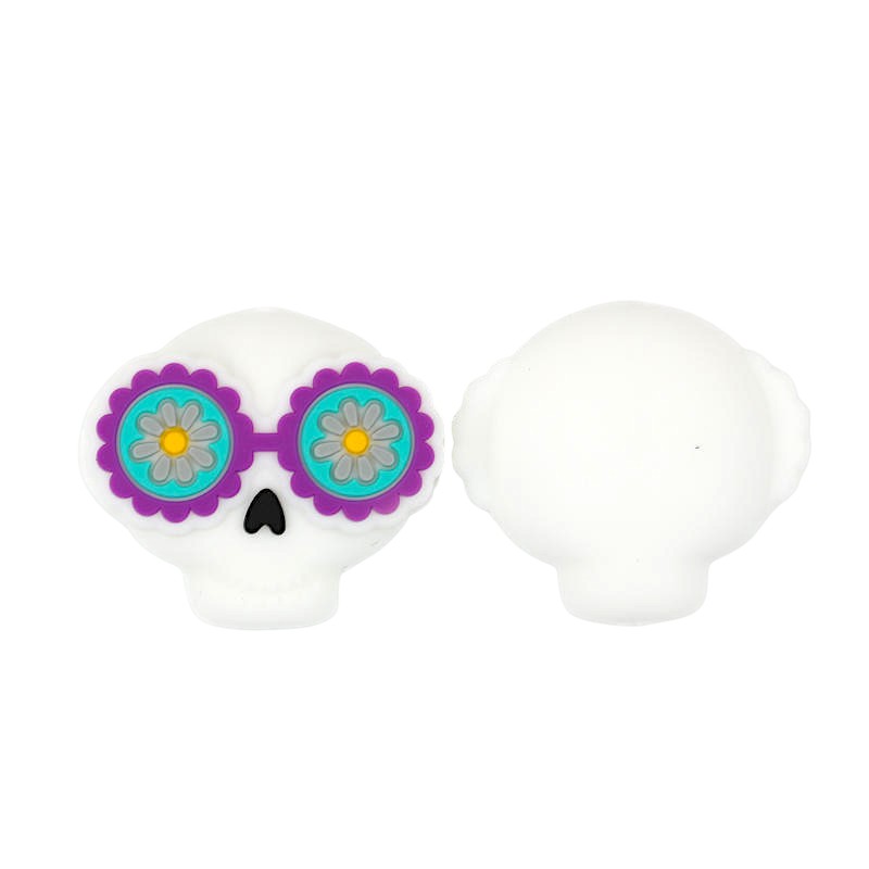 Silicone 3D Focal Beads Halloween Skull Purple Sunflower Sunglasses 20pcs