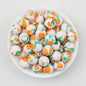 15mm Fruit Pattern Printed Silicone Round Beads 50pcs - Orange Leaf