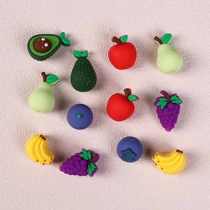 Silicone 3D Focal Beads Fruity Aroma Smiling Avocado Star Blueberry 20pcs 5