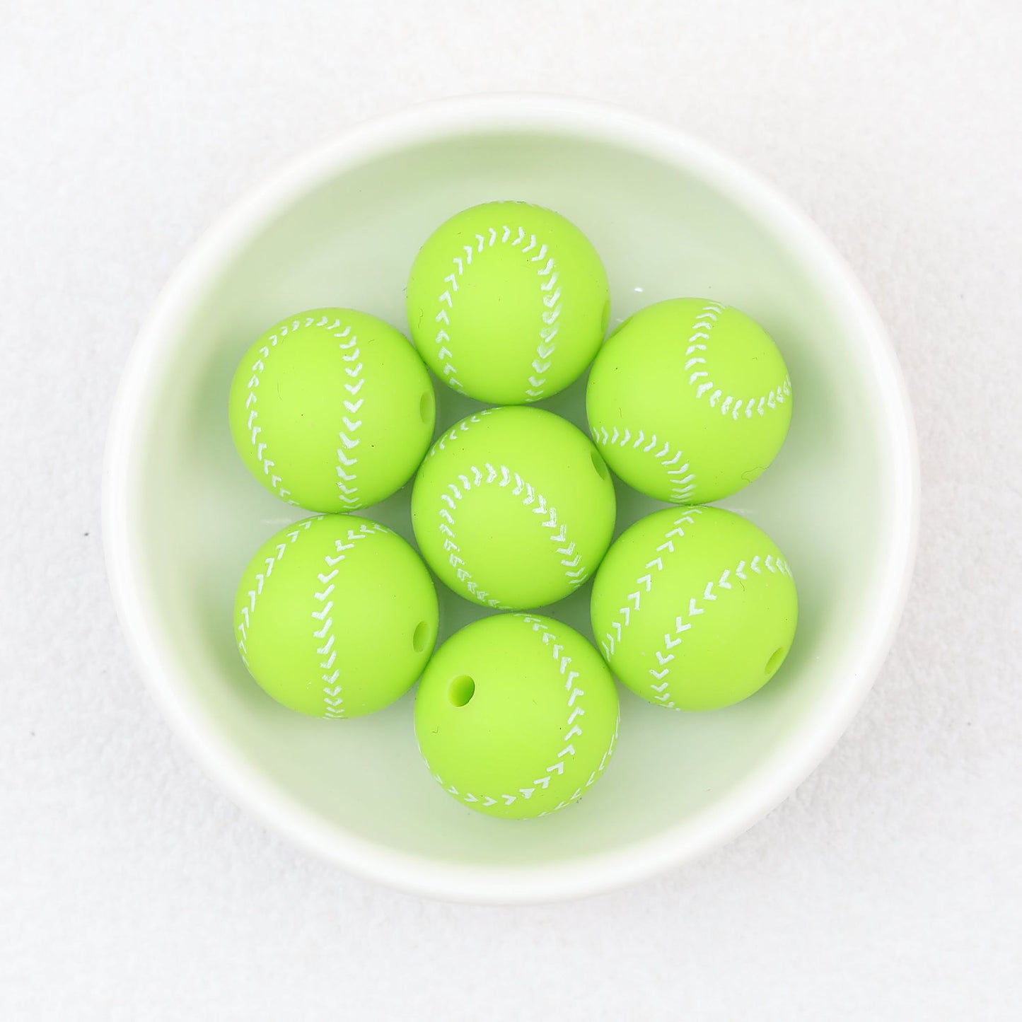 15mm Silicone Beads Sports Ball Printed Soccer Football Volleyball 10pcs - 15mm green baseball beads