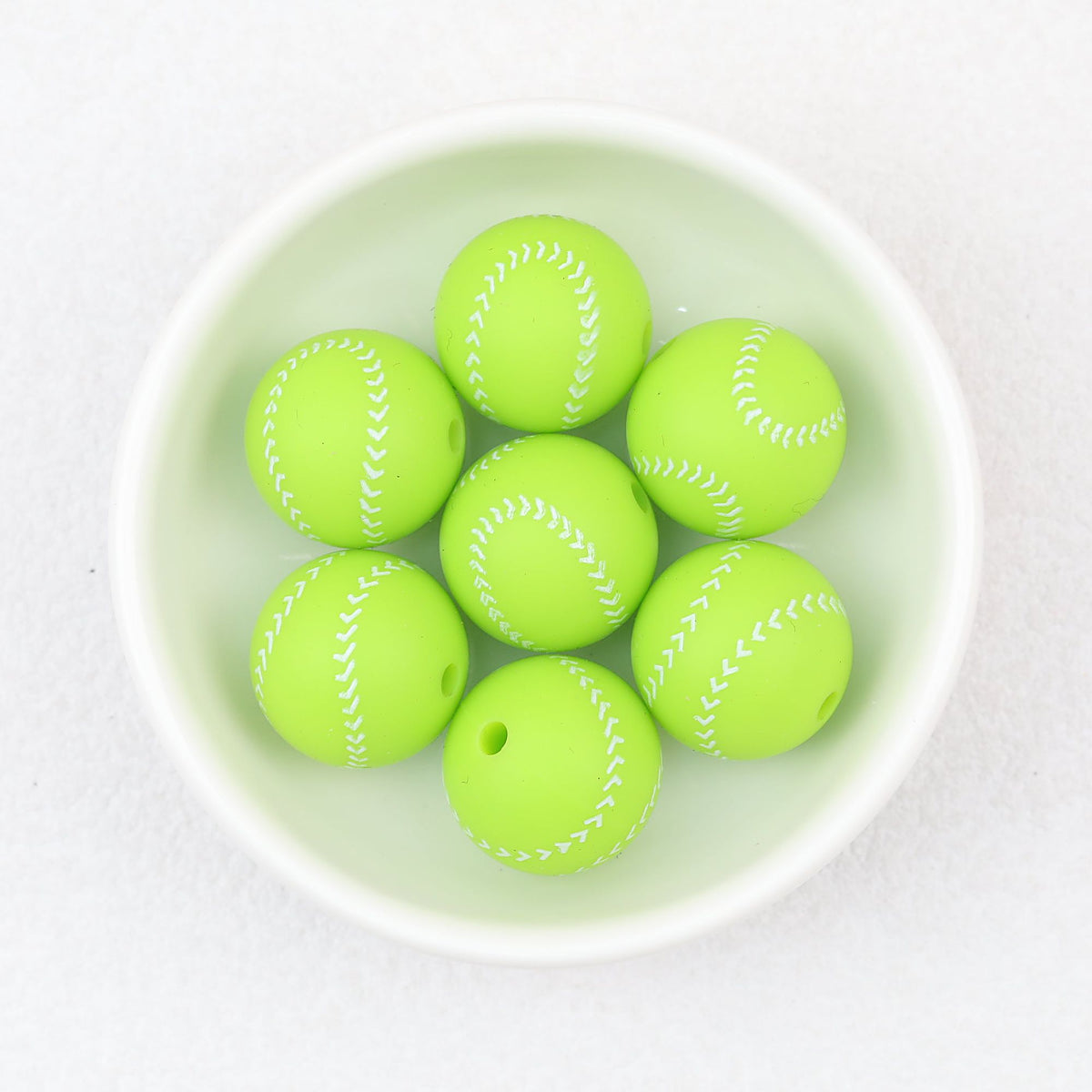 15mm Silicone Beads Sports Ball Printed Soccer Football Volleyball 10pcs - 15mm green baseball beads