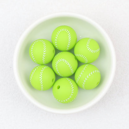 15mm Silicone Beads Sports Ball Printed Soccer Football Volleyball 10pcs - 15mm green baseball beads