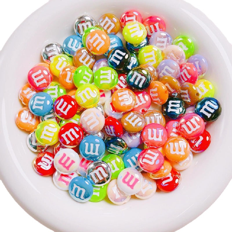 Glossy M Beans Acrylic Beads 14mm Colorful Candy 10pcs
